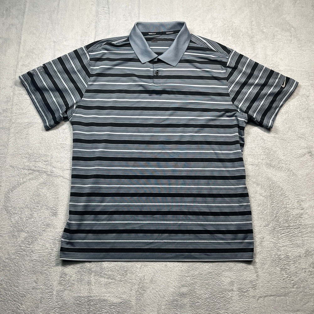 Nike Golf Polo Shirt Mens Black Grey Striped Dri-FIT Portland Classic Cambia XL